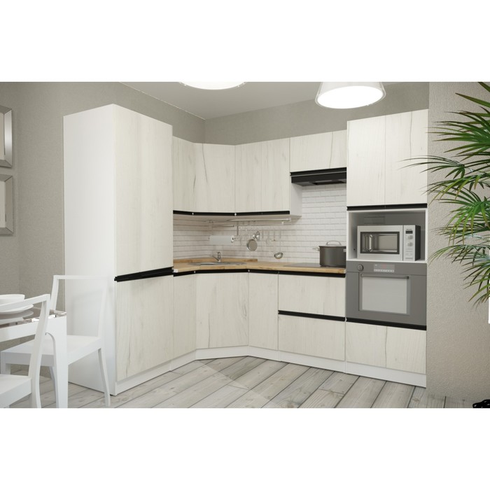 Кухонный гарнитур угловой «Амели оптима», 2400×1800 мм, цвет белый/дуб бунратти/дуб грей