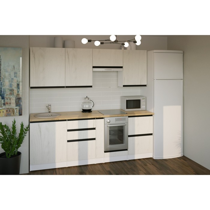 Кухонный гарнитур прямой «Амели компакт», 2200×600×2170 мм, цвет белый/дуб бунратти/дуб грей